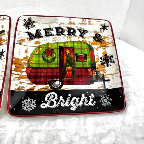 2 Geoffrey Allen 2014 Sleigh Bell 8.5" Square Plates by Certified Internat READ - Picture 2 of 13